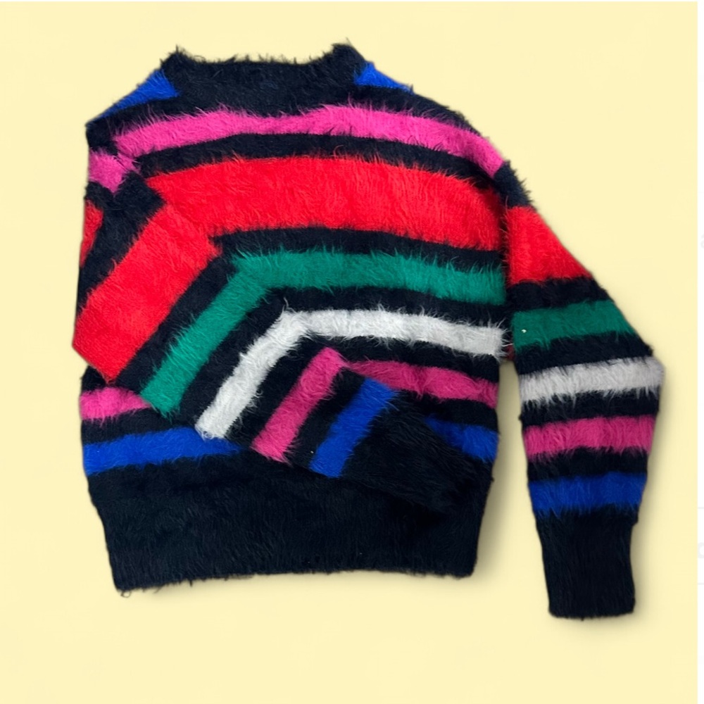 a new day Fuzzy Multicolor Striped Sweater